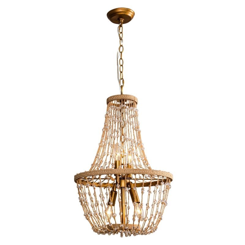 Modern Beaded Basket Weathered Wood 4 - Light Chandelier - FCHF CITY