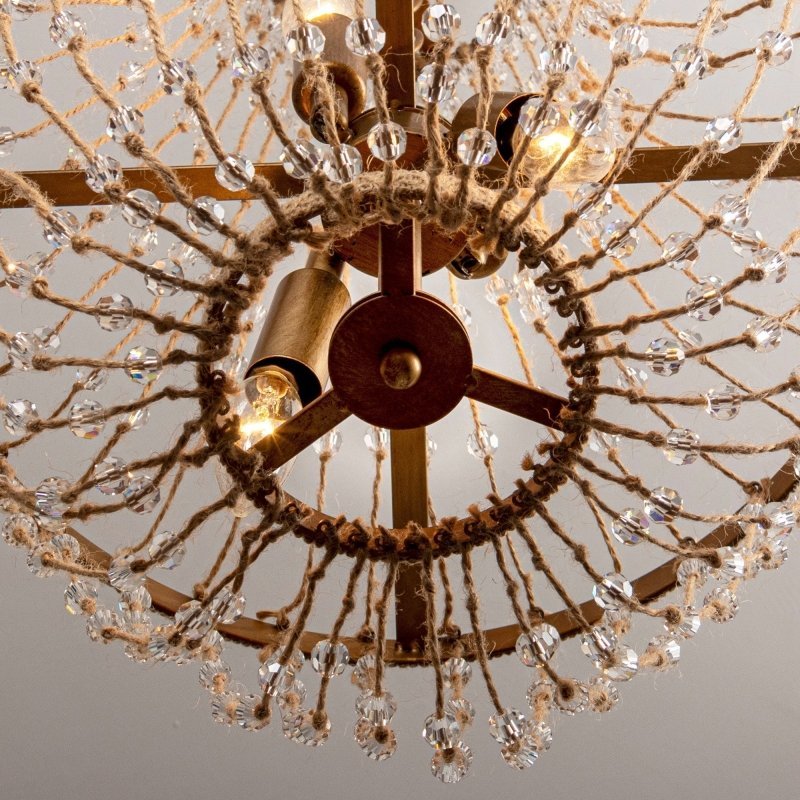 Modern Beaded Basket Weathered Wood 4 - Light Chandelier - FCHF CITY