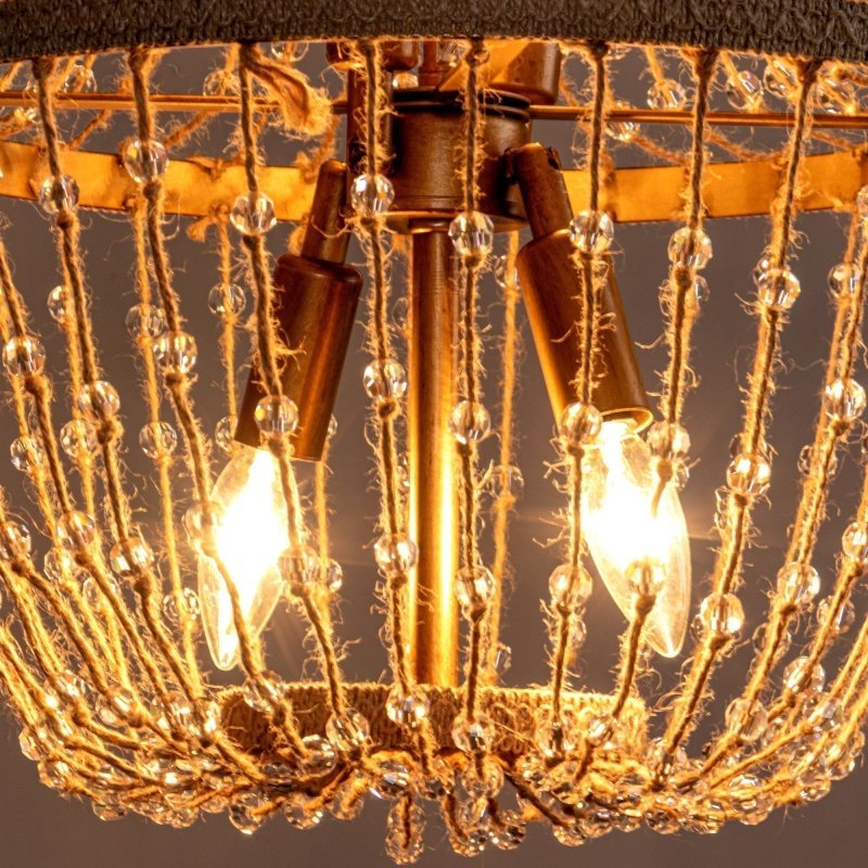 Modern Beaded Basket Weathered Wood 4 - Light Chandelier - FCHF CITY