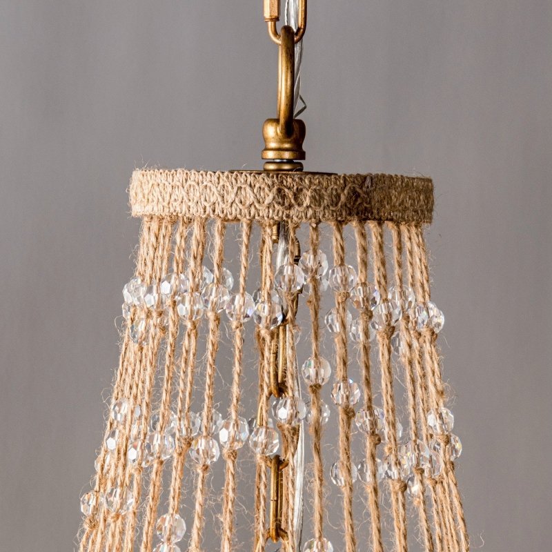 Modern Beaded Basket Weathered Wood 4 - Light Chandelier - FCHF CITY