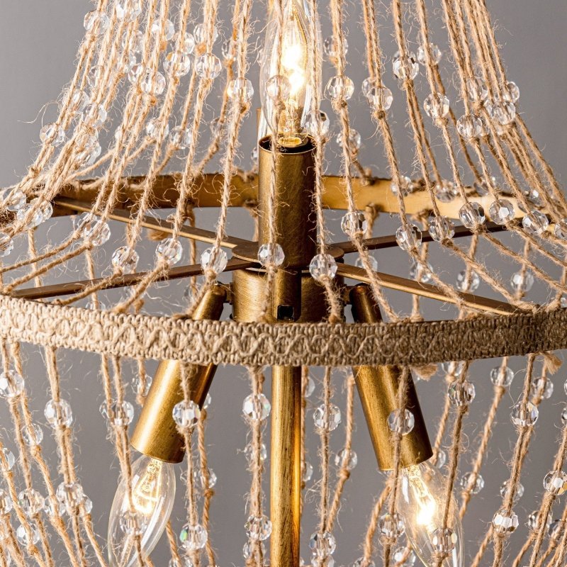 Modern Beaded Basket Weathered Wood 4 - Light Chandelier - FCHF CITY