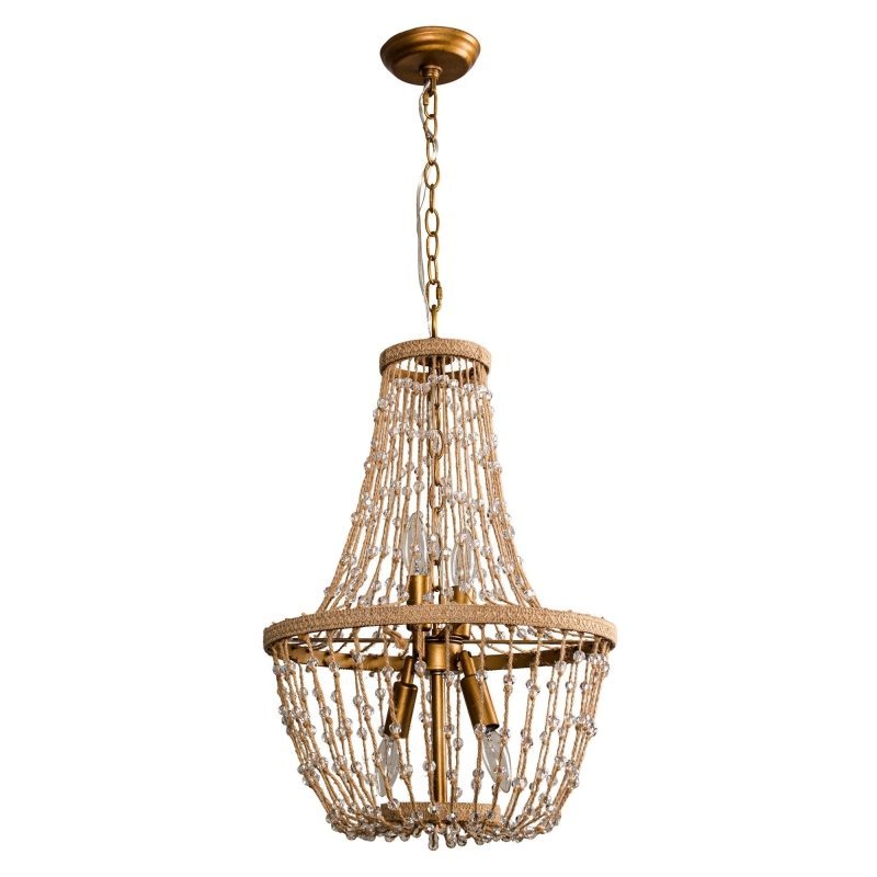 Modern Beaded Basket Weathered Wood 4 - Light Chandelier - FCHF CITY