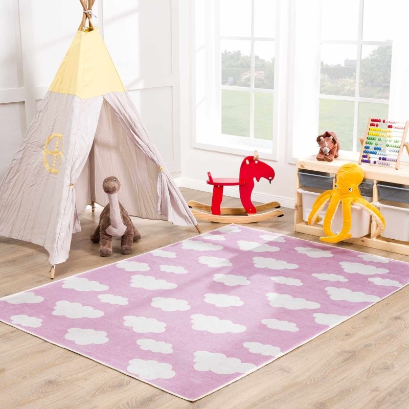 Nizar Pink Cloud Washable Kids Rug - FCHF CITY