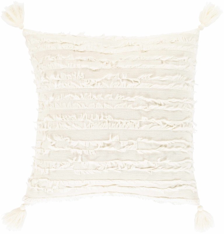 Odon Textured Ivory Tassel Square Pillow - FCHF CITY