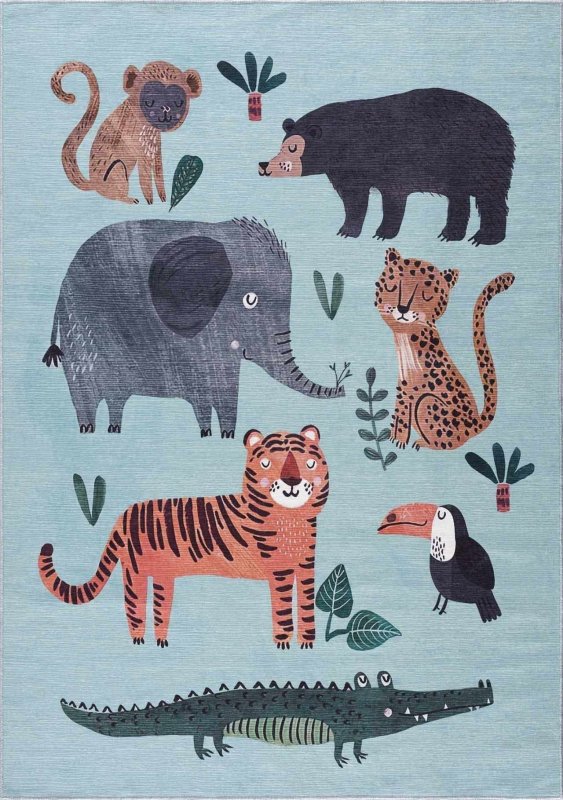 Petey Blue Animal Print Washable Kids Rug - FCHF CITY