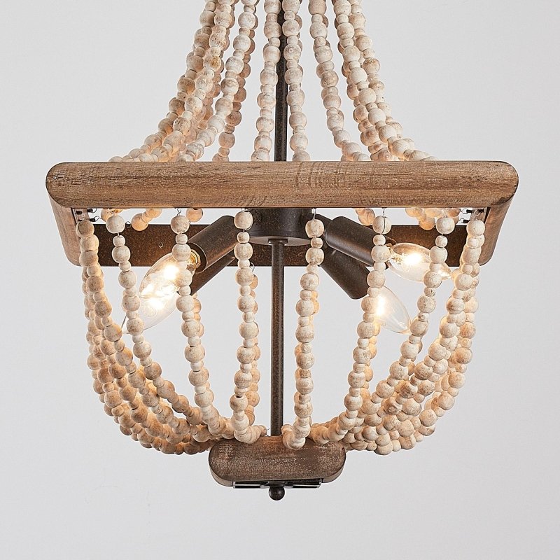 Regas 4 - Light Wood Bead Candle Style Chandelier - FCHF CITY