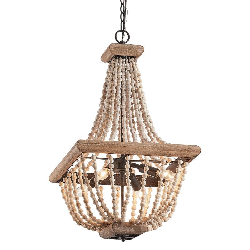 Regas 4 - Light Wood Bead Candle Style Chandelier - FCHF CITY