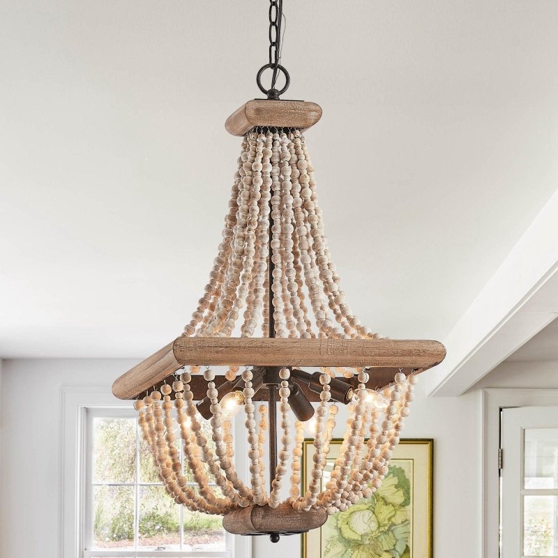 Regas 4 - Light Wood Bead Candle Style Chandelier - FCHF CITY