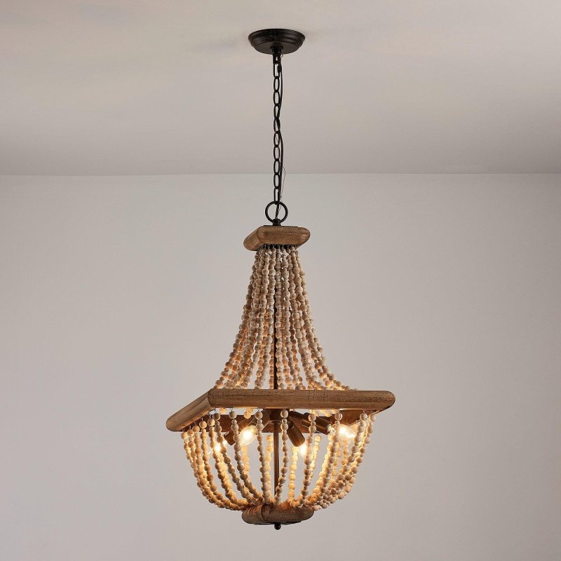 Regas 4 - Light Wood Bead Candle Style Chandelier - FCHF CITY