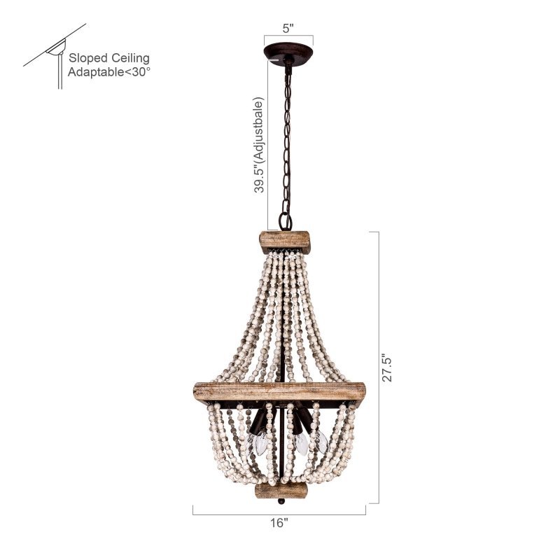 Regas 4 - Light Wood Bead Candle Style Chandelier - FCHF CITY