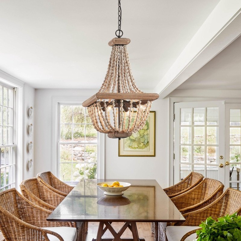 Regas 4 - Light Wood Bead Candle Style Chandelier - FCHF CITY