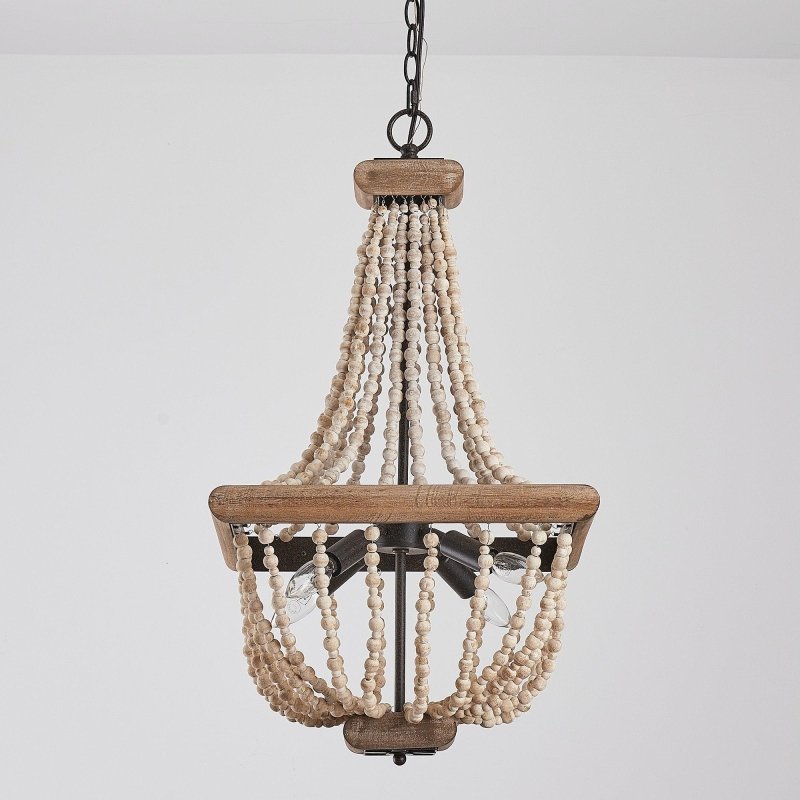 Regas 4 - Light Wood Bead Candle Style Chandelier - FCHF CITY