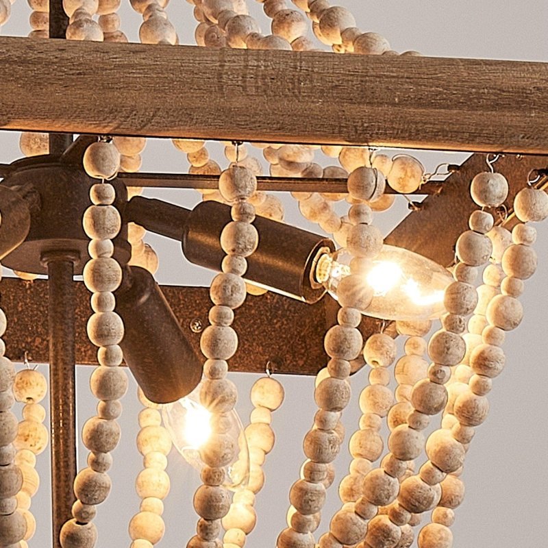 Regas 4 - Light Wood Bead Candle Style Chandelier - FCHF CITY