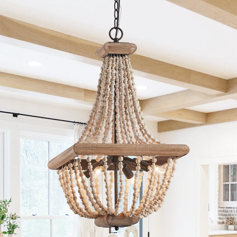Regas 4 - Light Wood Bead Candle Style Chandelier - FCHF CITY