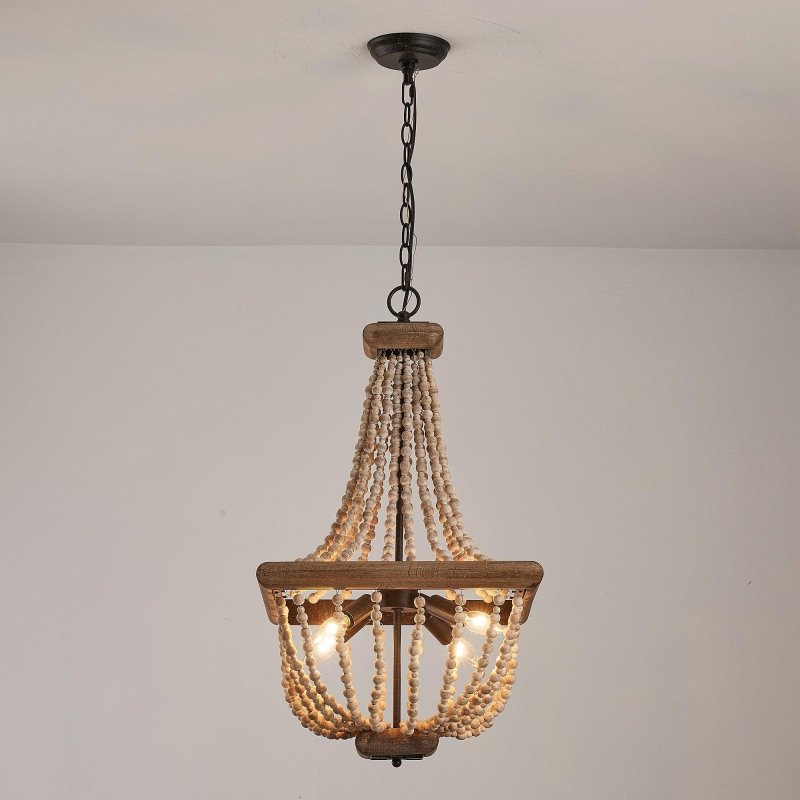 Regas 4 - Light Wood Bead Candle Style Chandelier - FCHF CITY
