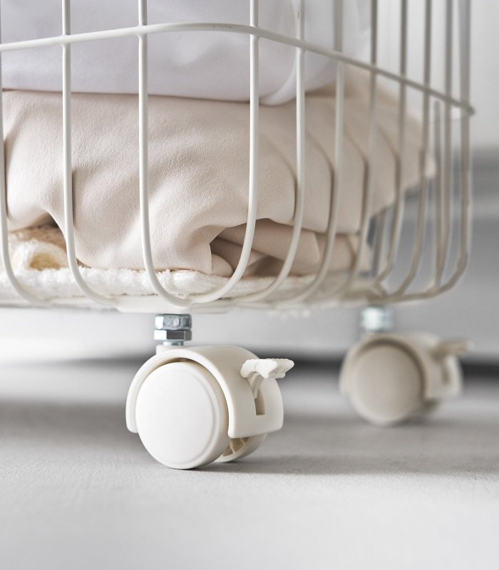 Rolling Wire Basket (15" H) - Steel + Wood - FCHF CITY