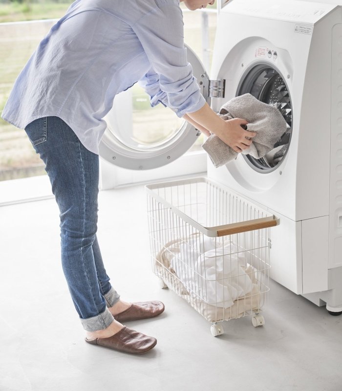 Rolling Wire Basket (15" H) - Steel + Wood - FCHF CITY