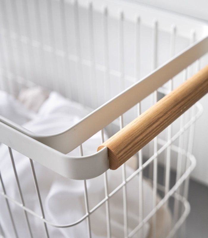 Rolling Wire Basket (15" H) - Steel + Wood - FCHF CITY