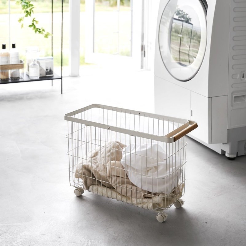 Rolling Wire Basket (15" H) - Steel + Wood - FCHF CITY