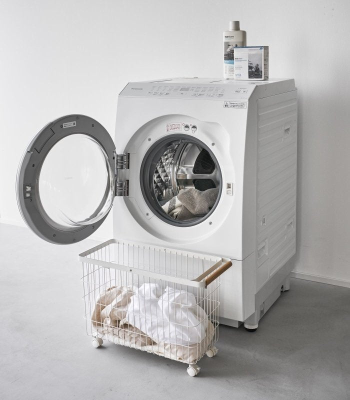 Rolling Wire Basket (15" H) - Steel + Wood - FCHF CITY