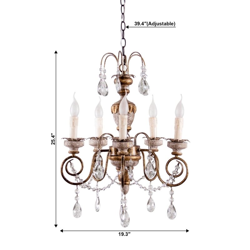 Samiyah 5 - Light Rustic Gold Crystal Chandelier - FCHF CITY