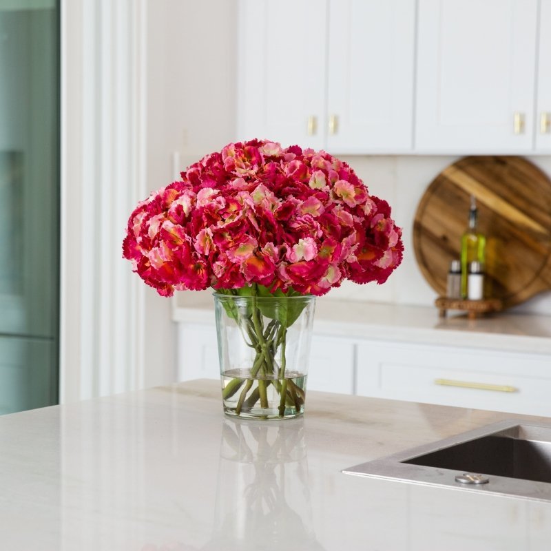 Signature Collection 18” Blooming Hydrangea Artificial Arrangement in Glass Vase - FCHF CITY