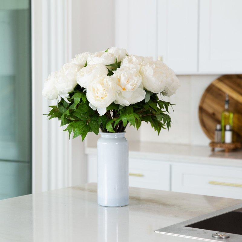 Signature Collection 20” Peony Artificial Arrangement in White Glass Vase - FCHF CITY