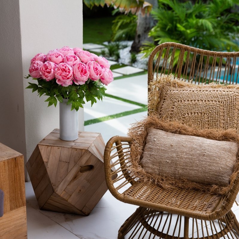 Signature Collection 20” Peony Artificial Arrangement in White Glass Vase - FCHF CITY