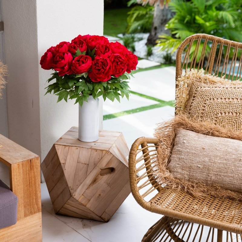 Signature Collection 20” Peony Artificial Arrangement in White Glass Vase - FCHF CITY