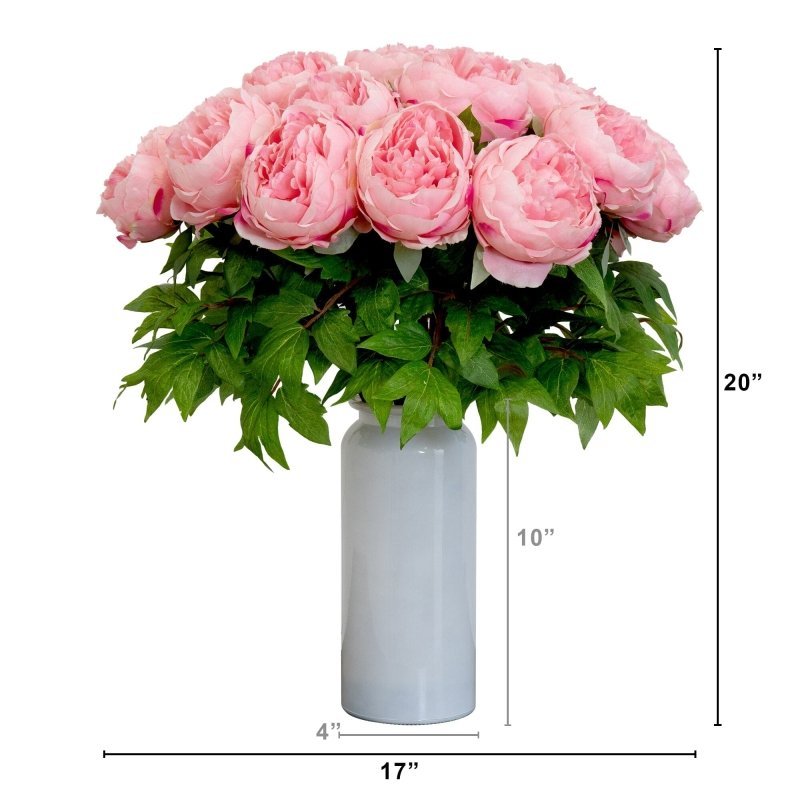 Signature Collection 20” Peony Artificial Arrangement in White Glass Vase - FCHF CITY