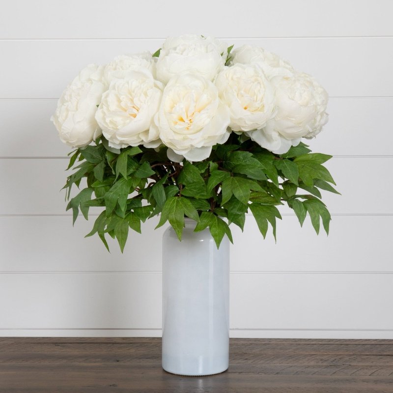 Signature Collection 20” Peony Artificial Arrangement in White Glass Vase - FCHF CITY