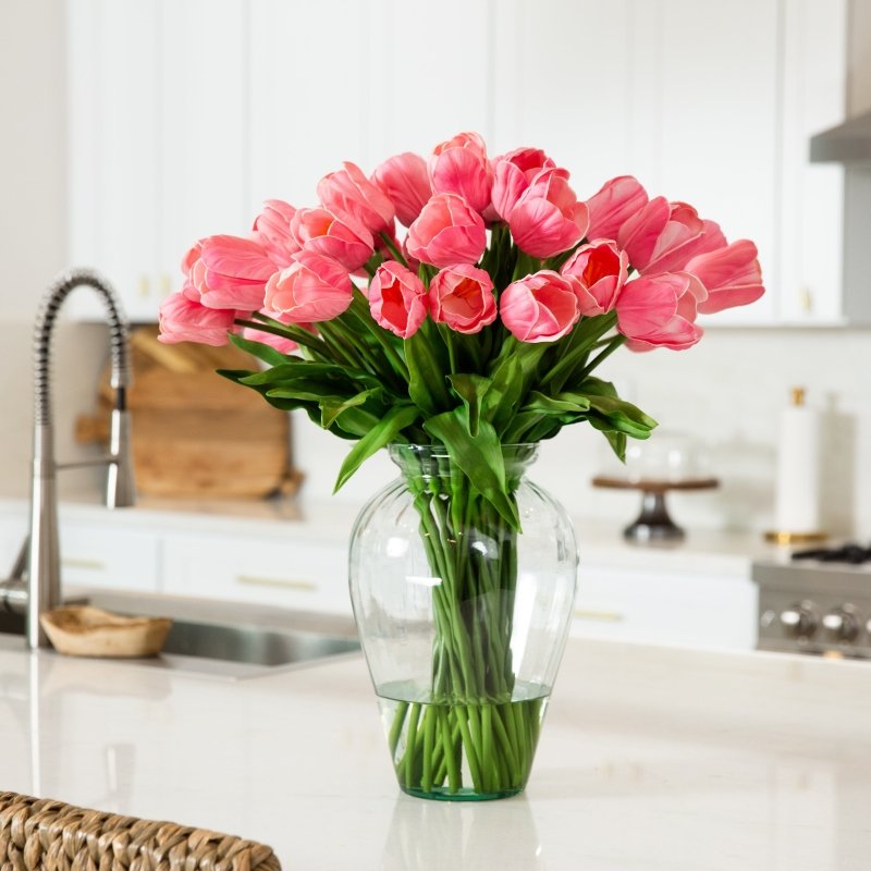 Signature Collection 24” Tulip Artificial Arrangement in Glass Vase - FCHF CITY