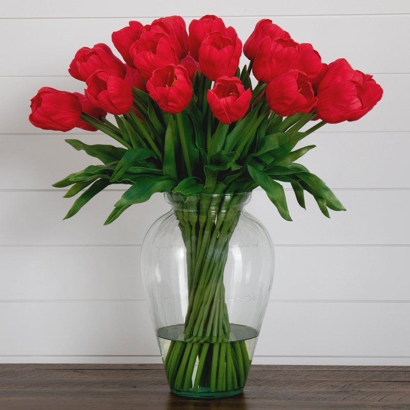 Signature Collection 24” Tulip Artificial Arrangement in Glass Vase - FCHF CITY