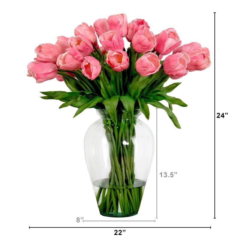 Signature Collection 24” Tulip Artificial Arrangement in Glass Vase - FCHF CITY