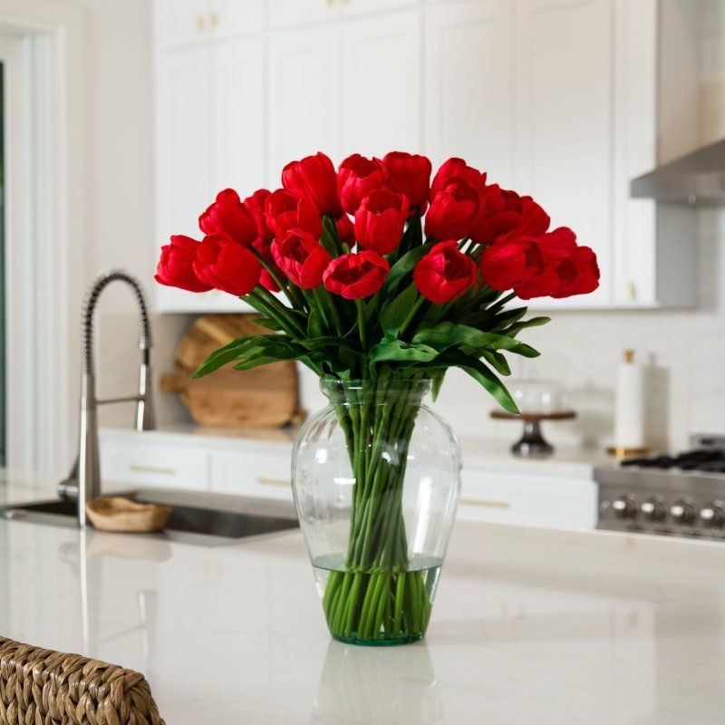 Signature Collection 24” Tulip Artificial Arrangement in Glass Vase - FCHF CITY