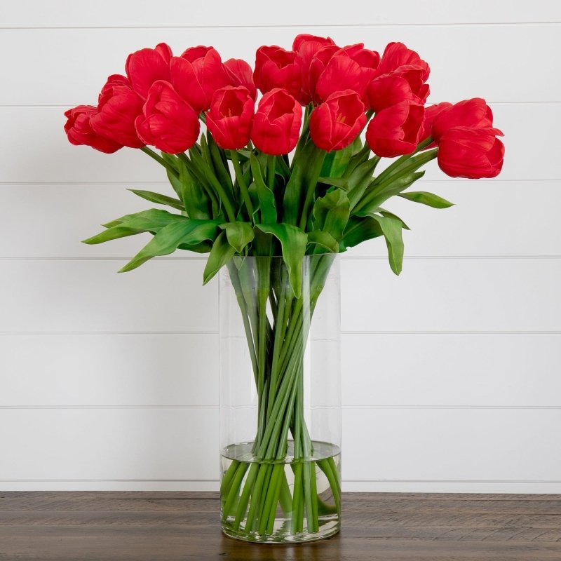 Signature Collection 26” Giant Tulip Artificial Arrangement in Glass Vase - FCHF CITY