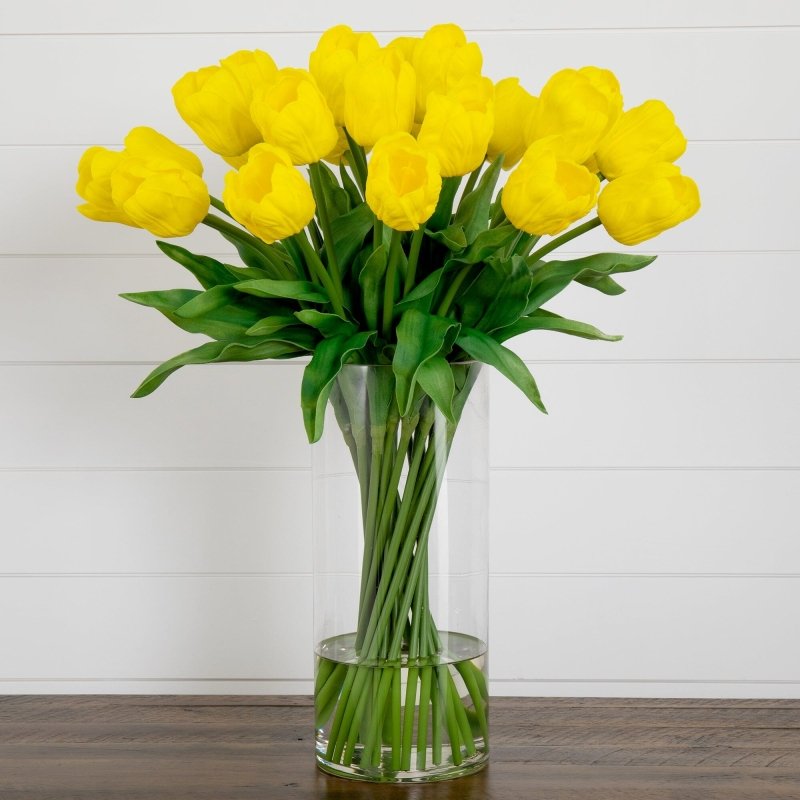 Signature Collection 26” Giant Tulip Artificial Arrangement in Glass Vase - FCHF CITY