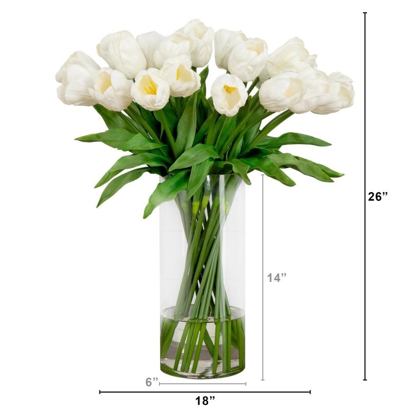 Signature Collection 26” Giant Tulip Artificial Arrangement in Glass Vase - FCHF CITY