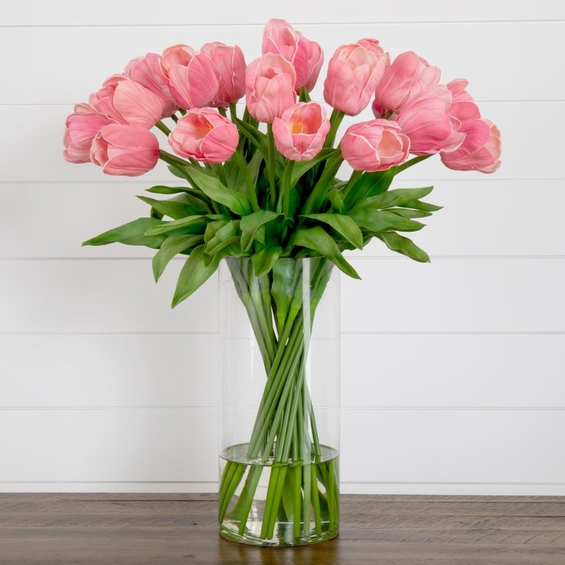Signature Collection 26” Giant Tulip Artificial Arrangement in Glass Vase - FCHF CITY