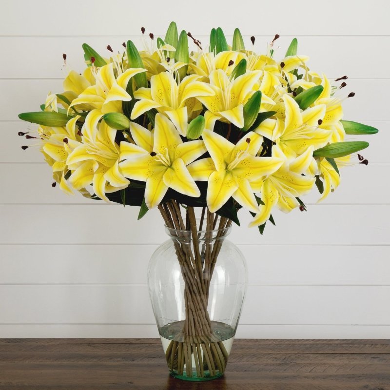Signature Collection 29” Lily Artificial Arrangement in Glass Vase - FCHF CITY