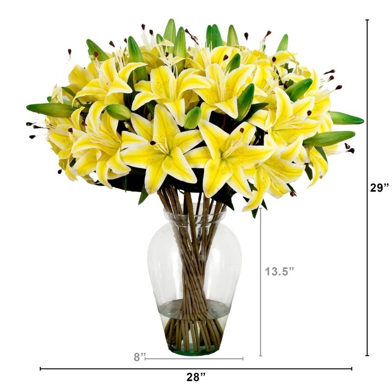 Signature Collection 29” Lily Artificial Arrangement in Glass Vase - FCHF CITY