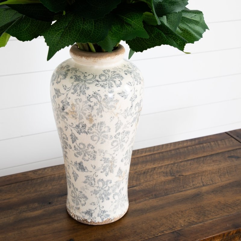 Signature Collection 30” Artificial Hydrangea Arrangement in Ceramic Floral Printed Vase - FCHF CITY