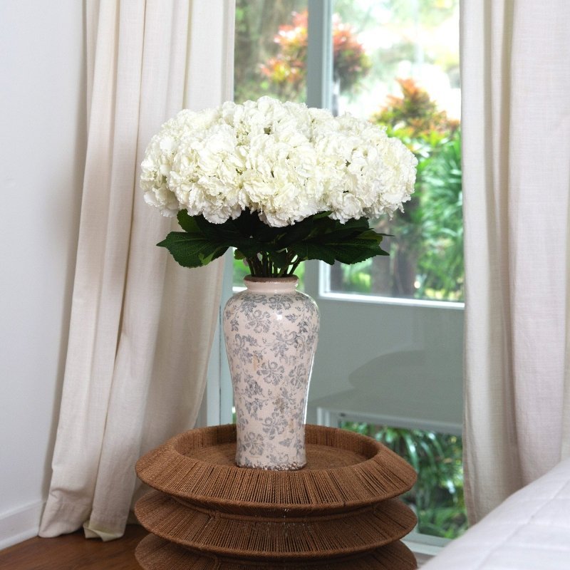 Signature Collection 30” Artificial Hydrangea Arrangement in Ceramic Floral Printed Vase - FCHF CITY