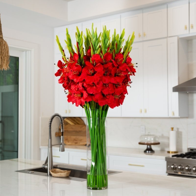 Signature Collection 44” Gladiola Artificial Arrangement in Glass Vase - FCHF CITY
