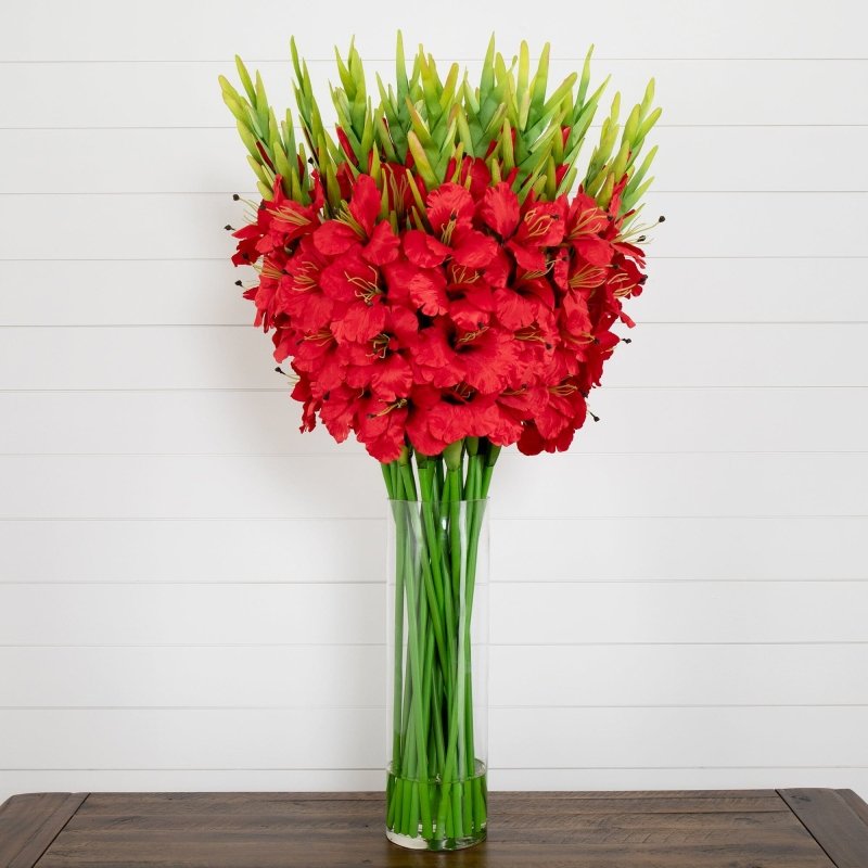 Signature Collection 44” Gladiola Artificial Arrangement in Glass Vase - FCHF CITY