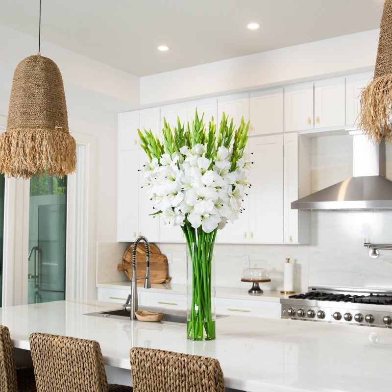 Signature Collection 44” Gladiola Artificial Arrangement in Glass Vase - FCHF CITY