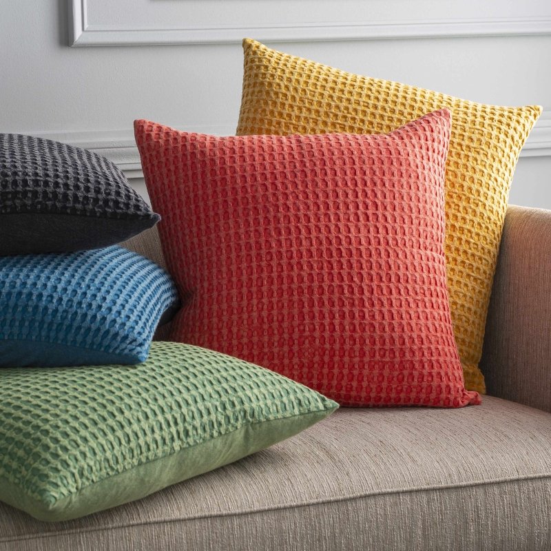 Solvang Textured Coral Cotton Square Throw Pillow - FCHF CITY