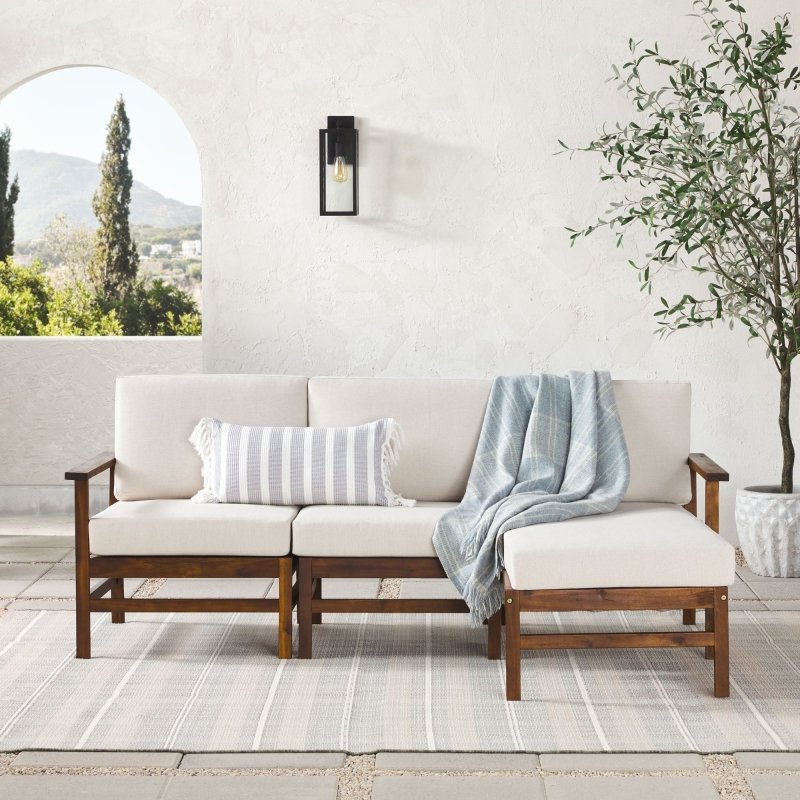 Somerset Modern Wood Outdoor Chaise 3 - Piece Sectional - FCHF CITY