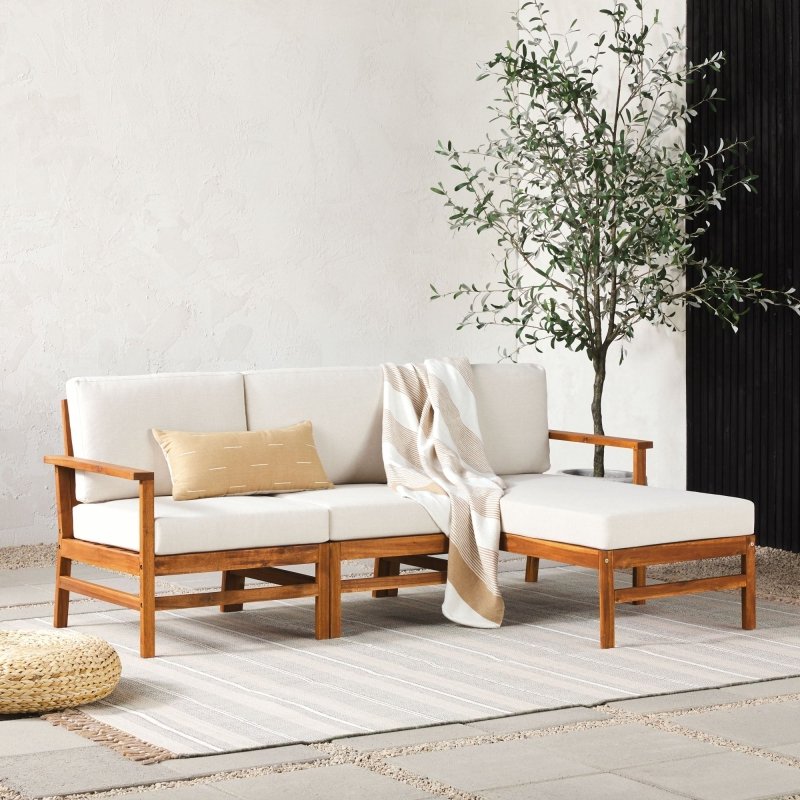 Somerset Modern Wood Outdoor Chaise 3 - Piece Sectional - FCHF CITY