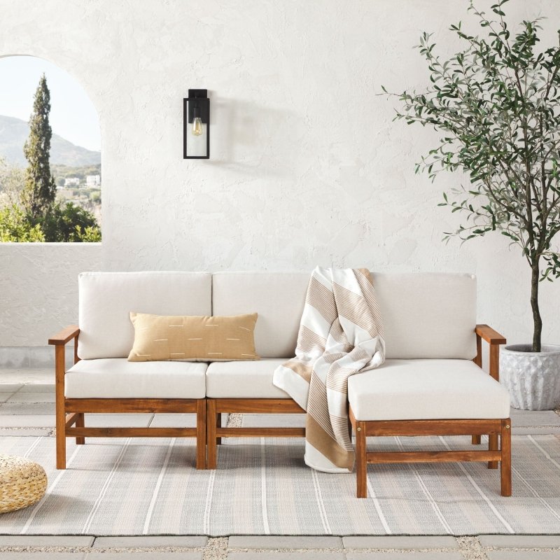 Somerset Modern Wood Outdoor Chaise 3 - Piece Sectional - FCHF CITY